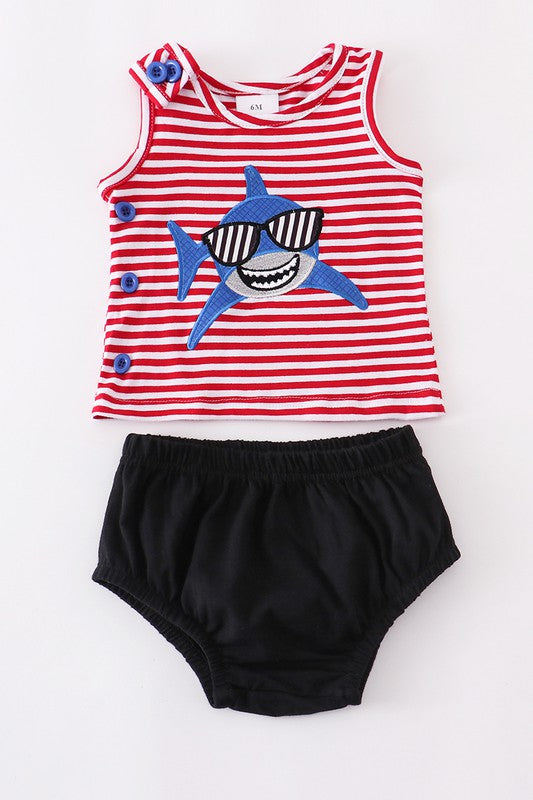 Red whale stripe girl set
