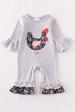 Load image into Gallery viewer, Gray rooster applique  ruffle baby romper
