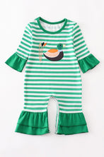 Load image into Gallery viewer, Green stripe duck applique girl romper
