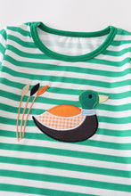 Load image into Gallery viewer, Green stripe duck applique girl romper
