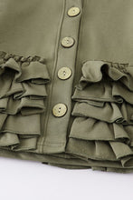 Load image into Gallery viewer, Olive ruffle button down hoodie jacket
