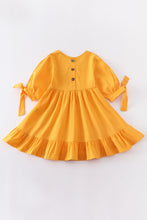 Load image into Gallery viewer, Mustard ruffle dress with bow on sleeve
