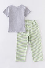 Load image into Gallery viewer, Gray dinosaur applique stripe pant set
