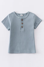 Load image into Gallery viewer, Blue buttons ribbed cotton top
