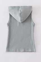 Load image into Gallery viewer, Green ribbed cotton sleeveless hoodie
