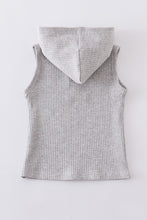 Load image into Gallery viewer, Grey ribbed cotton sleeveless hoodie
