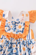 Load image into Gallery viewer, Orange floral ruffle baby romper
