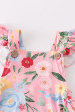 Load image into Gallery viewer, Pink floral ruffle baby romper
