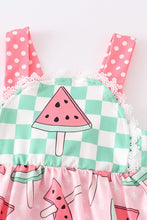 Load image into Gallery viewer, Pink plaid watermelon print baby romper
