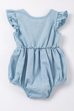 Load image into Gallery viewer, Blue ruffle button denim baby girl romper
