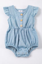 Load image into Gallery viewer, Blue ruffle button denim baby girl romper
