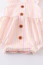 Load image into Gallery viewer, Pink stripe flutter trim buttons girl bubble
