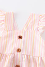 Load image into Gallery viewer, Pink stripe flutter trim buttons girl bubble
