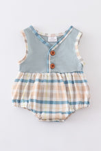 Load image into Gallery viewer, Blue plaid buttons boy baby bubble
