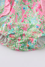 Load image into Gallery viewer, Green print ruffle pocket girl bubble
