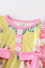 Load image into Gallery viewer, Mustard floral print ruffle girl romper
