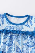 Load image into Gallery viewer, Blue marine creature print ruffle girl set
