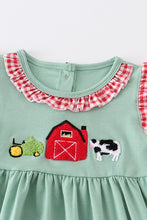 Load image into Gallery viewer, Green french knot  farm ruffle dress
