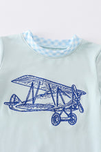 Load image into Gallery viewer, Blue aircraft embroidery boy baby romper
