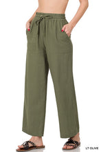 Load image into Gallery viewer, LINEN DRAWSTRING WAIST PANTS WITH POCKETS
