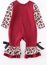 Load image into Gallery viewer, Girls Maroon Leopard Christmas Tree Baby Ruffle Romper
