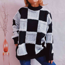 Load image into Gallery viewer, Checkered Round Neck Long Sleeve Sweater
