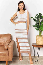 Load image into Gallery viewer, Double Take Striped Openwork Cropped Tank and Split Skirt Set
