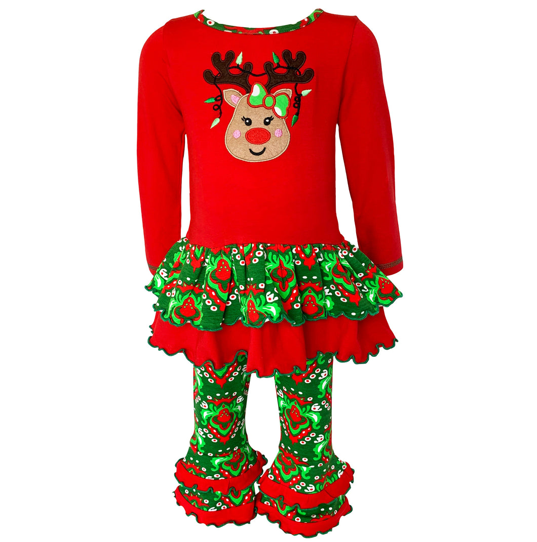 AnnLoren Girls Boutique Winter Holiday Rudolph Reindeer Tunic and Legging Set-0