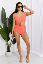 Load image into Gallery viewer, Marina West Swim Sanibel Crop Swim Top and Ruched Bottoms Set in Coral
