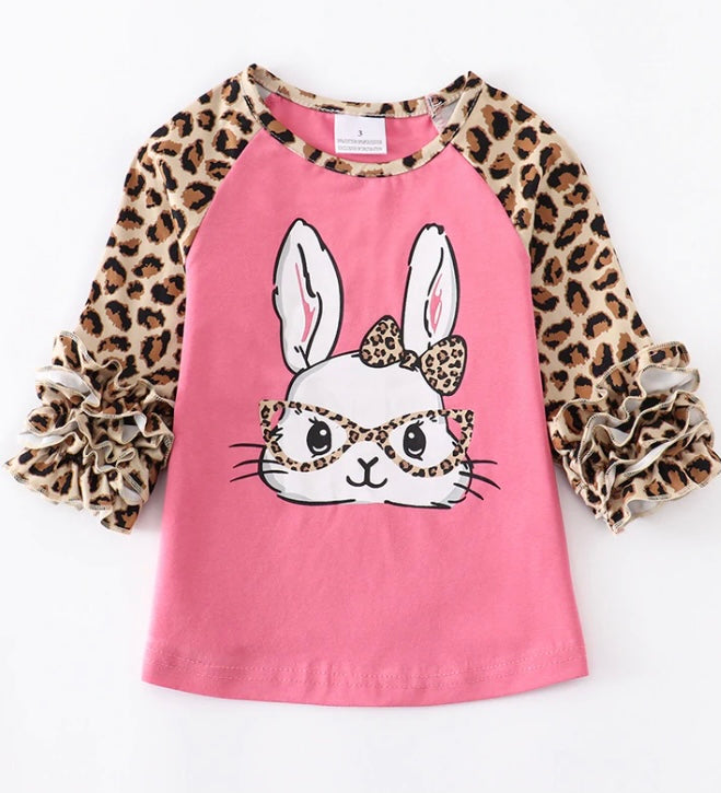 Pink Leopard Rabbit Ruffle Shirt