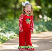 Load image into Gallery viewer, AnnLoren Baby Girls Boutique Red Green Christmas Tree Rudolph Reindeer Holiday Romper-2
