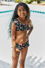 Load image into Gallery viewer, Girl&#39;s Marina West Swim Clear Waters Two-Piece Swim Set in Black Roses

