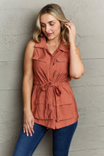 Load image into Gallery viewer, Ninexis Follow The Light Sleeveless Collared Button Down Top
