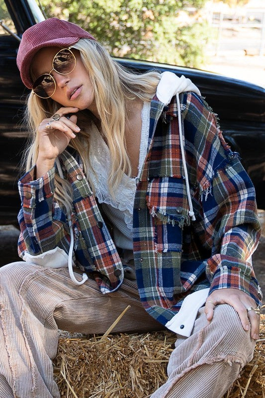 Flannel Oversized Jacket With Hoody