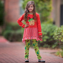 Load image into Gallery viewer, AnnLoren Girls Christmas Reindeer Tunic and Holiday Legging Set-4
