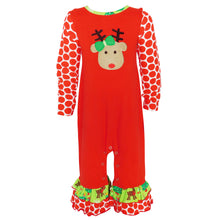 Load image into Gallery viewer, AnnLoren Baby Girls Boutique Red Green Christmas Tree Rudolph Reindeer Holiday Romper-0
