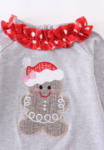 Load image into Gallery viewer, Girls Grey Gingerbread Christmas Applique Ruffle Baby Romper
