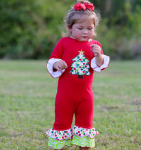 Load image into Gallery viewer, AnnLoren Baby Girls Red &amp; White Christmas Tree Romper Outfit-2
