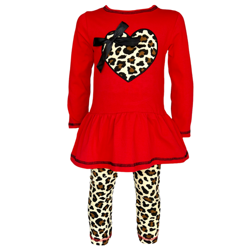 AnnLoren Girls Winter Leopard Heart Holiday Dress Tunic & Leggings Set Outfit-0