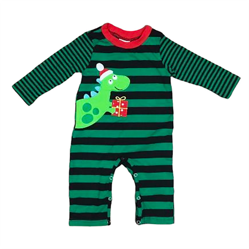 Baby Boys Dinosaur Christmas Striped Holiday Cotton Romper-0