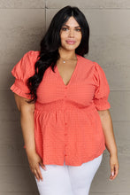 Load image into Gallery viewer, Culture Code Whimsical Wonders Full Size V-Neck Puff Sleeve Button Down Top
