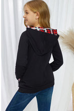 Load image into Gallery viewer, Girls Plaid Decorative Button Hoodie with Pockets
