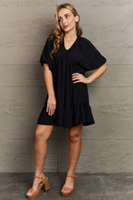 Load image into Gallery viewer, Hailey &amp; Co Comfort Cutie Double V-Neck Puff Sleeve Mini Dress
