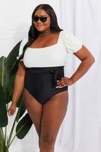 Load image into Gallery viewer, Marina West Swim Salty Air Puff Sleeve One-Piece in Cream/Black
