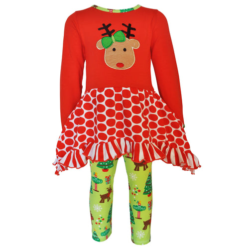 AnnLoren Girls Christmas Reindeer Tunic and Holiday Legging Set-0