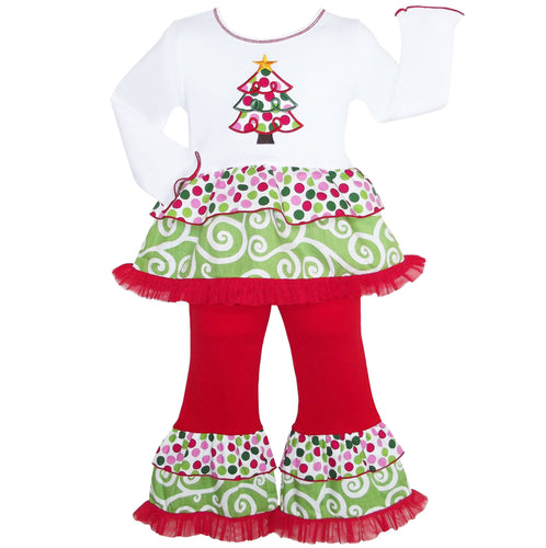 AnnLoren Girls Boutique Polka Dot & Swirl Christmas Tree Clothing Set-0