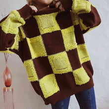 Load image into Gallery viewer, Checkered Round Neck Long Sleeve Sweater
